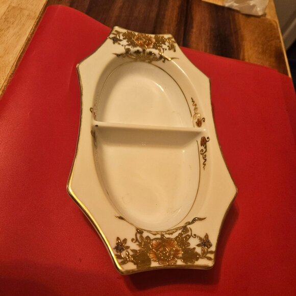 vintage hand painted 1920s Noritake divided relish dish raised pattern on sides - Picture 2 of 5